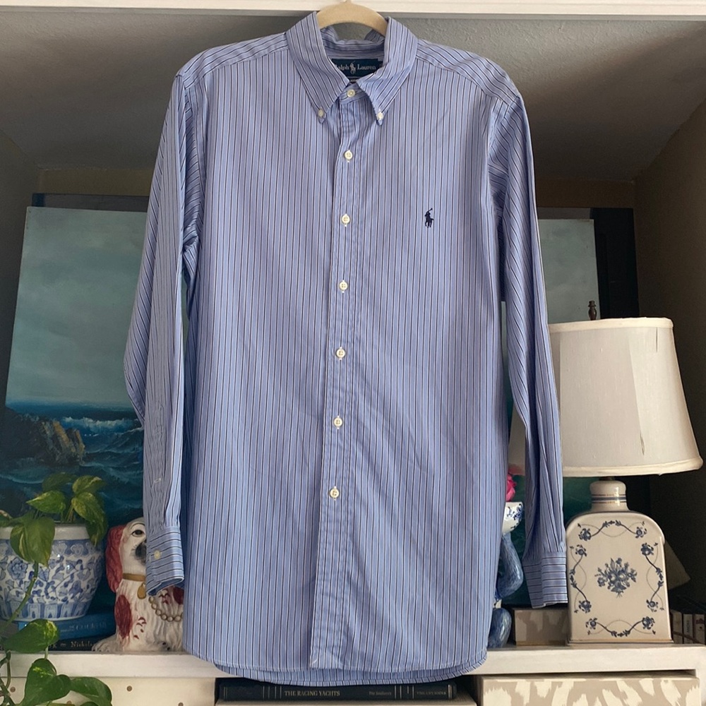 Ralph Lauren button down navy blue striped 16 1/2